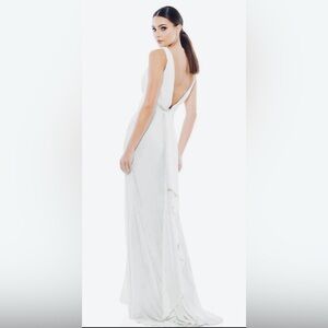 NWT MAC DUGGAL White Deep V Back Long Evening Gown #12336
